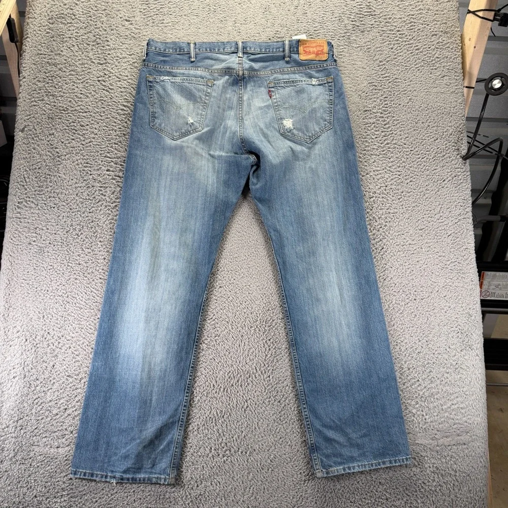 Levi's 569 Jeans Mens 42x34 Blue Cotton Denim Straight Travel Distressed Faded